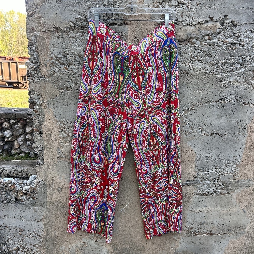 Lauren Ralph Lauren Stretchy Wide Leg Pants Boho Paisley Women Size XL Multi